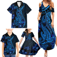 Blue Polynesia Shark Tattoo Family Matching Summer Maxi Dress and Hawaiian Shirt With Polynesian Plumeria - Wonder Print Shop