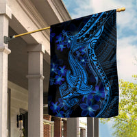Blue Polynesia Shark Tattoo Garden Flag With Polynesian Plumeria - Wonder Print Shop