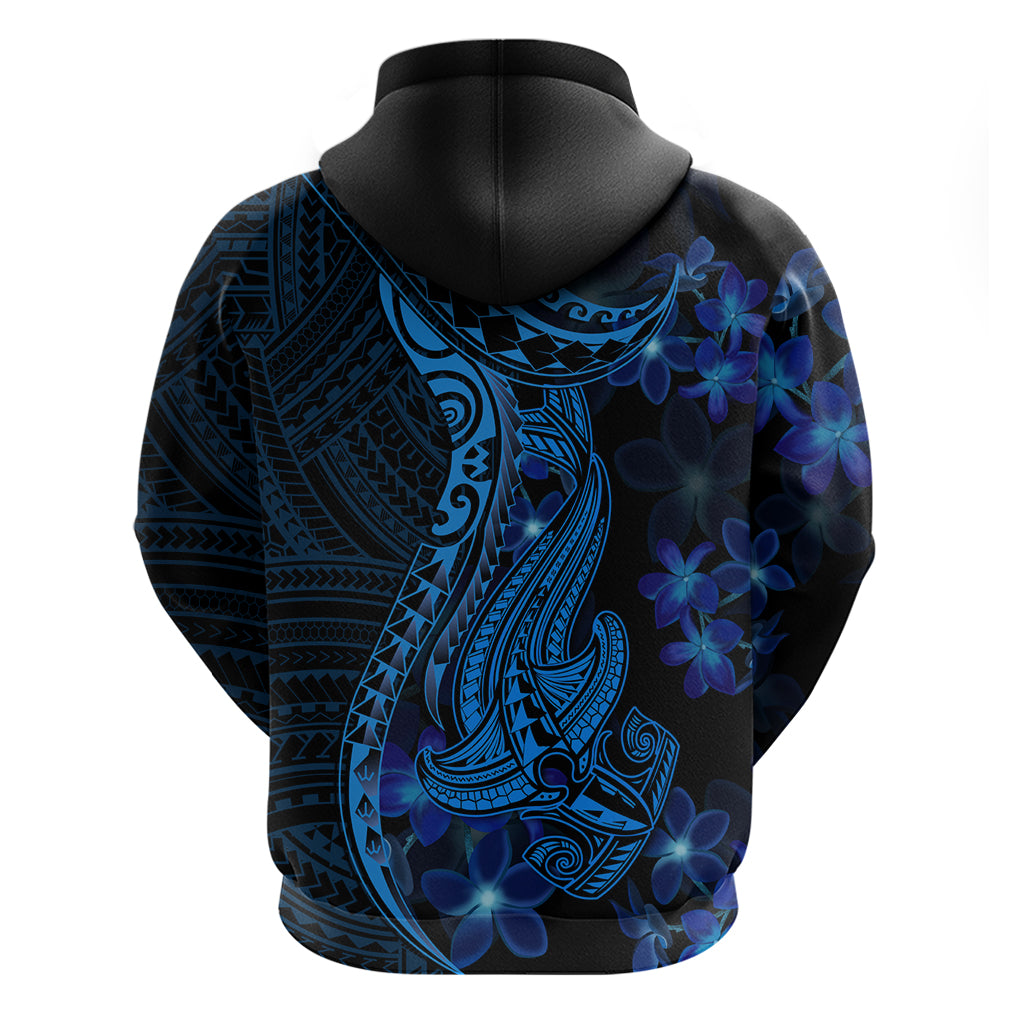 Blue Polynesia Shark Tattoo Hoodie With Polynesian Plumeria - Wonder Print Shop