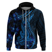 Blue Polynesia Shark Tattoo Hoodie With Polynesian Plumeria - Wonder Print Shop