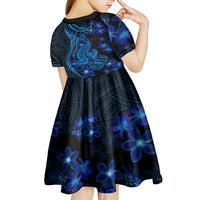Blue Polynesia Shark Tattoo Kid Short Sleeve Dress With Polynesian Plumeria - Wonder Print Shop