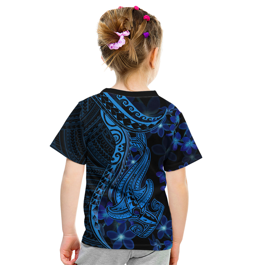 Blue Polynesia Shark Tattoo Kid T Shirt With Polynesian Plumeria - Wonder Print Shop