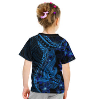 Blue Polynesia Shark Tattoo Kid T Shirt With Polynesian Plumeria - Wonder Print Shop
