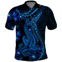 Blue Polynesia Shark Tattoo Polo Shirt With Polynesian Plumeria - Wonder Print Shop