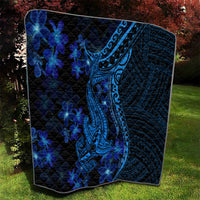 Blue Polynesia Shark Tattoo Quilt With Polynesian Plumeria - Wonder Print Shop