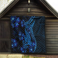 Blue Polynesia Shark Tattoo Quilt With Polynesian Plumeria - Wonder Print Shop