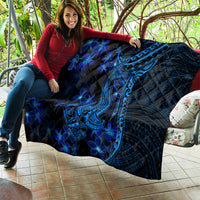 Blue Polynesia Shark Tattoo Quilt With Polynesian Plumeria - Wonder Print Shop