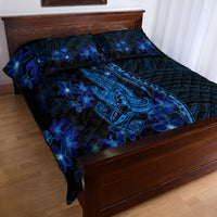 Blue Polynesia Shark Tattoo Quilt Bed Set With Polynesian Plumeria - Wonder Print Shop