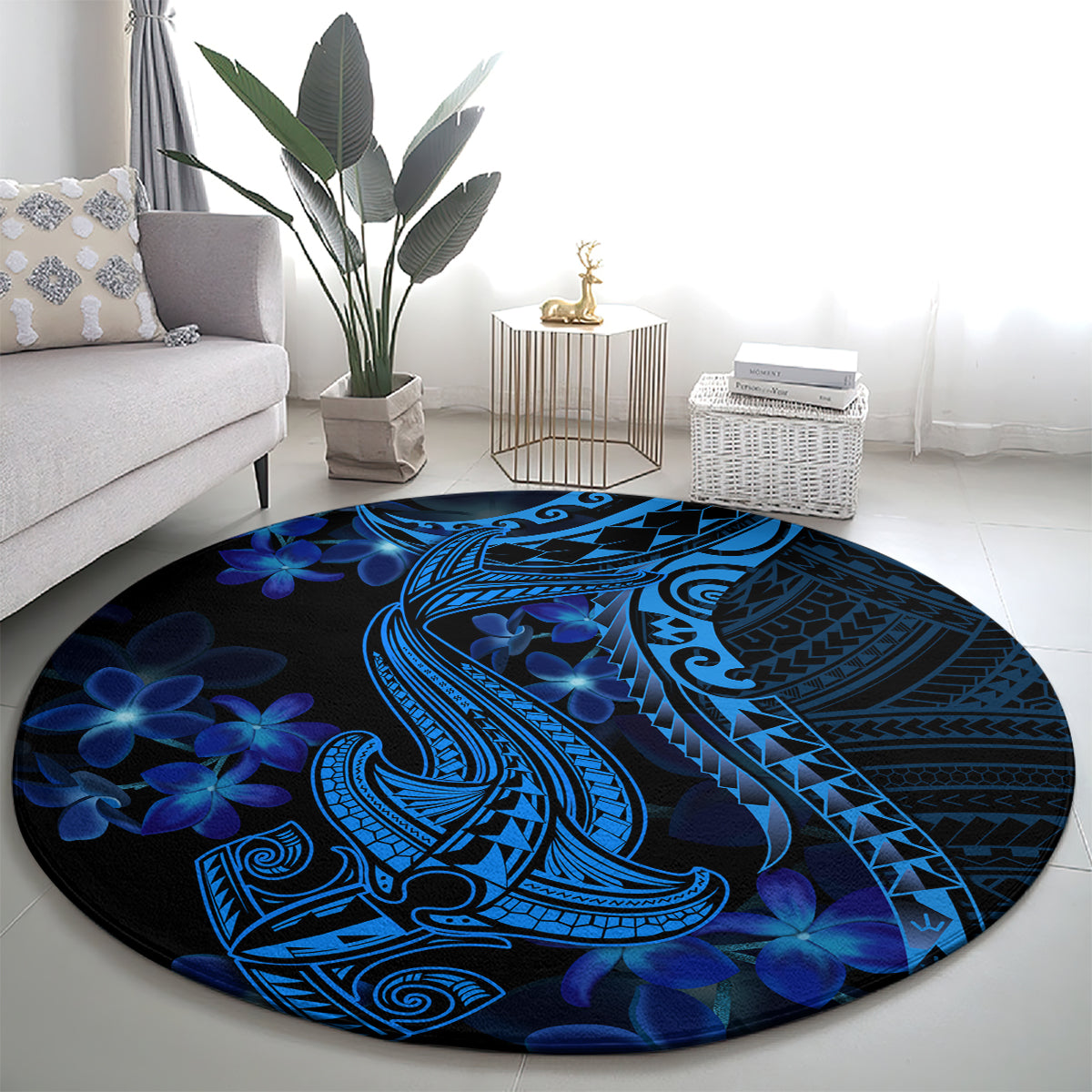 blue-polynesia-shark-tattoo-round-carpet-with-polynesian-plumeria