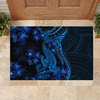 Blue Polynesia Shark Tattoo Rubber Doormat With Polynesian Plumeria - Wonder Print Shop