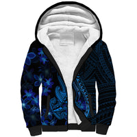 Blue Polynesia Shark Tattoo Sherpa Hoodie With Polynesian Plumeria - Wonder Print Shop