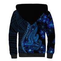 Blue Polynesia Shark Tattoo Sherpa Hoodie With Polynesian Plumeria - Wonder Print Shop