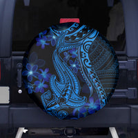 Blue Polynesia Shark Tattoo Spare Tire Cover With Polynesian Plumeria - Wonder Print Shop