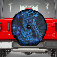 Blue Polynesia Shark Tattoo Spare Tire Cover With Polynesian Plumeria - Wonder Print Shop