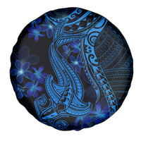 Blue Polynesia Shark Tattoo Spare Tire Cover With Polynesian Plumeria - Wonder Print Shop