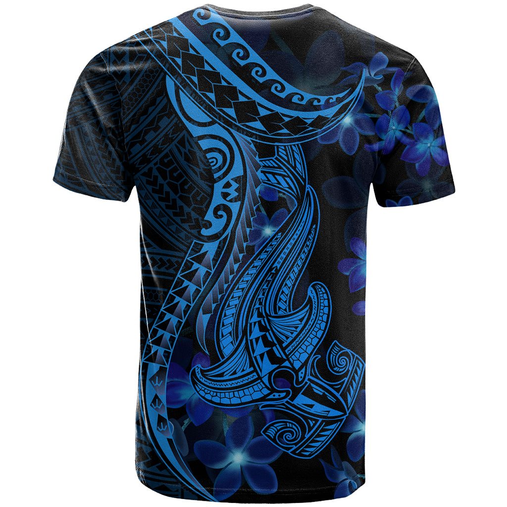 Blue Polynesia Shark Tattoo T Shirt With Polynesian Plumeria - Wonder Print Shop