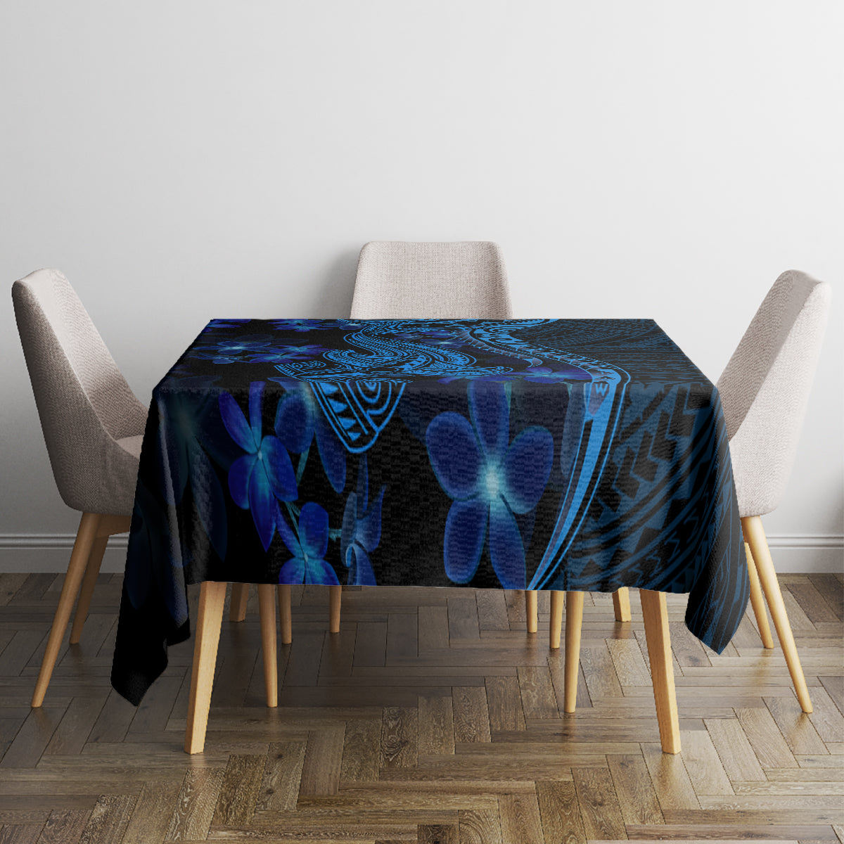 Blue Polynesia Shark Tattoo Tablecloth With Polynesian Plumeria - Wonder Print Shop