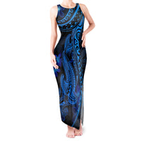 Blue Polynesia Shark Tattoo Tank Maxi Dress With Polynesian Plumeria - Wonder Print Shop