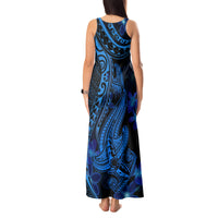 Blue Polynesia Shark Tattoo Tank Maxi Dress With Polynesian Plumeria - Wonder Print Shop