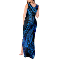 Blue Polynesia Shark Tattoo Tank Maxi Dress With Polynesian Plumeria - Wonder Print Shop