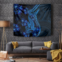Blue Polynesia Shark Tattoo Tapestry With Polynesian Plumeria - Wonder Print Shop