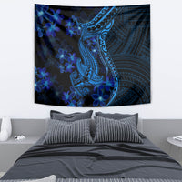 Blue Polynesia Shark Tattoo Tapestry With Polynesian Plumeria - Wonder Print Shop
