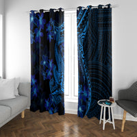 Blue Polynesia Shark Tattoo Window Curtain With Polynesian Plumeria - Wonder Print Shop