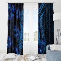 Blue Polynesia Shark Tattoo Window Curtain With Polynesian Plumeria - Wonder Print Shop