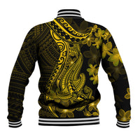 Gold Polynesia Shark Tattoo Baseball Jacket With Polynesian Plumeria - Wonder Print Shop