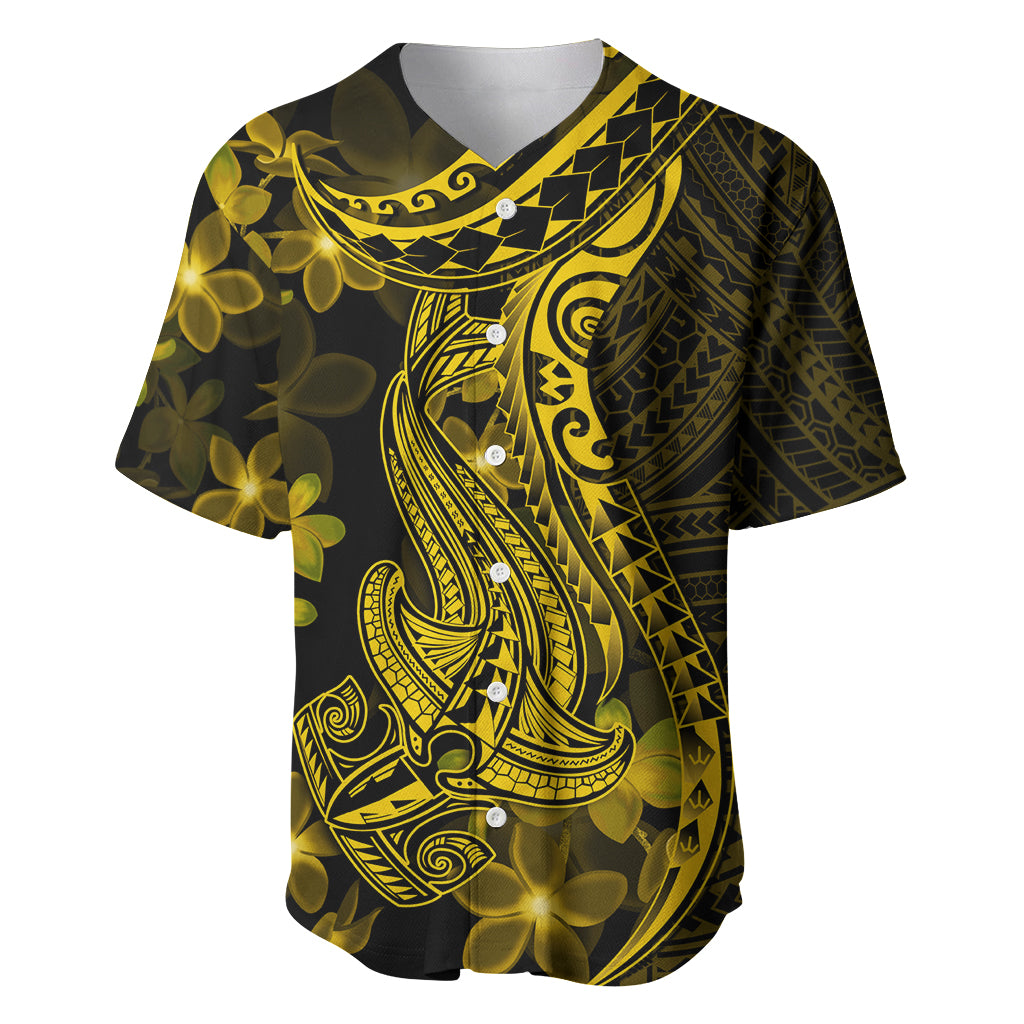 Gold Polynesia Shark Tattoo Baseball Jersey With Polynesian Plumeria - Wonder Print Shop