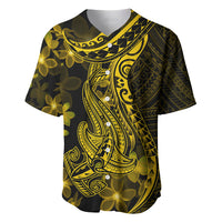 Gold Polynesia Shark Tattoo Baseball Jersey With Polynesian Plumeria - Wonder Print Shop