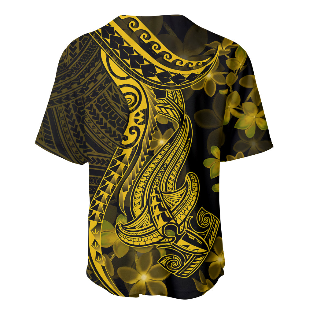 Gold Polynesia Shark Tattoo Baseball Jersey With Polynesian Plumeria - Wonder Print Shop