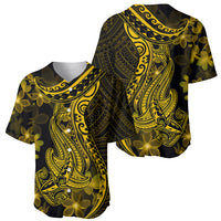 Gold Polynesia Shark Tattoo Baseball Jersey With Polynesian Plumeria - Wonder Print Shop