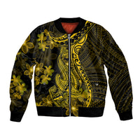 Gold Polynesia Shark Tattoo Bomber Jacket With Polynesian Plumeria - Wonder Print Shop