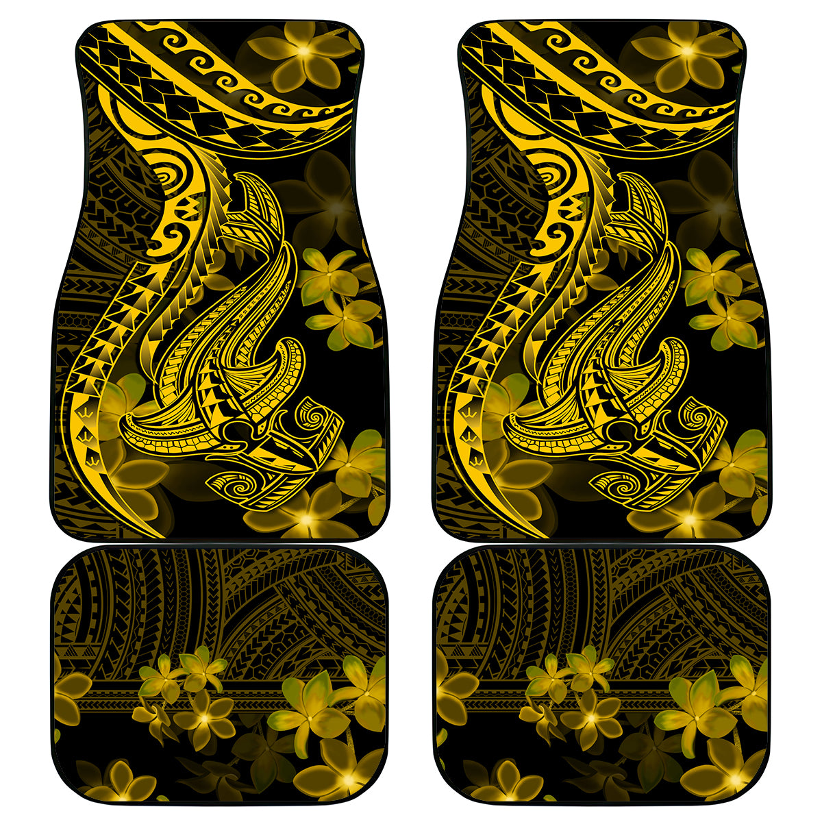 Gold Polynesia Shark Tattoo Car Mats With Polynesian Plumeria - Wonder Print Shop
