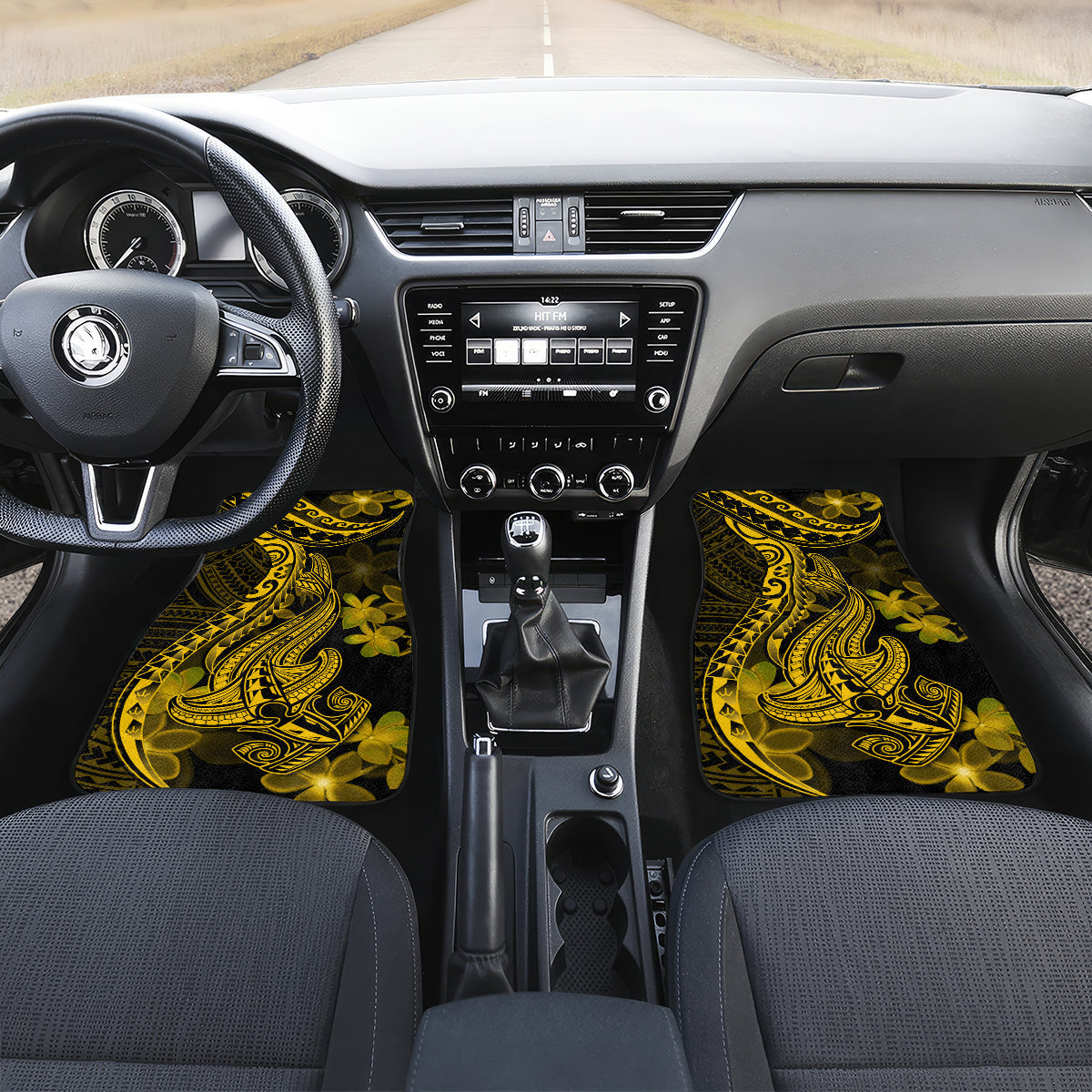 Gold Polynesia Shark Tattoo Car Mats With Polynesian Plumeria - Wonder Print Shop
