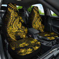 Gold Polynesia Shark Tattoo Car Seat Cover With Polynesian Plumeria - Wonder Print Shop