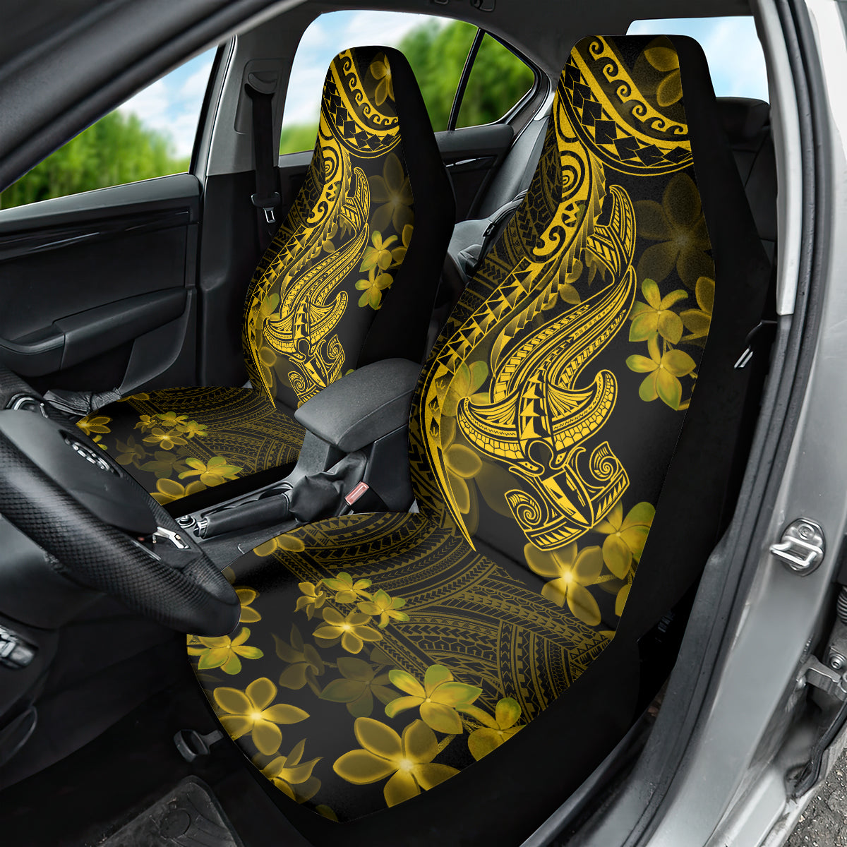 Gold Polynesia Shark Tattoo Car Seat Cover With Polynesian Plumeria - Wonder Print Shop