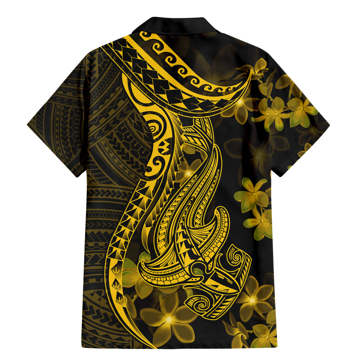 Gold Polynesia Shark Tattoo Family Matching Mermaid Dress and Hawaiian Shirt With Polynesian Plumeria - Wonder Print Shop