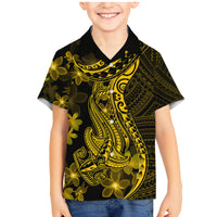 Gold Polynesia Shark Tattoo Family Matching Mermaid Dress and Hawaiian Shirt With Polynesian Plumeria - Wonder Print Shop