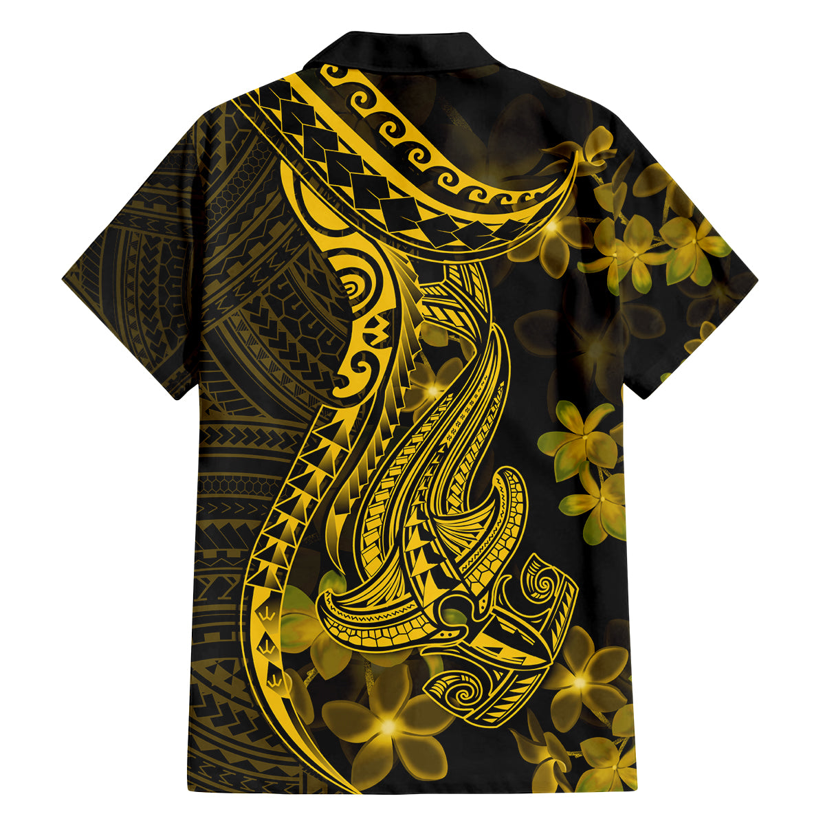 Gold Polynesia Shark Tattoo Family Matching Puletasi Dress and Hawaiian Shirt With Polynesian Plumeria - Wonder Print Shop