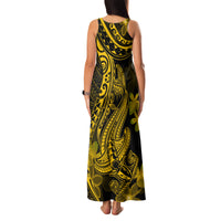 Gold Polynesia Shark Tattoo Family Matching Tank Maxi Dress and Hawaiian Shirt With Polynesian Plumeria - Wonder Print Shop