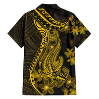 Gold Polynesia Shark Tattoo Hawaiian Shirt With Polynesian Plumeria - Wonder Print Shop