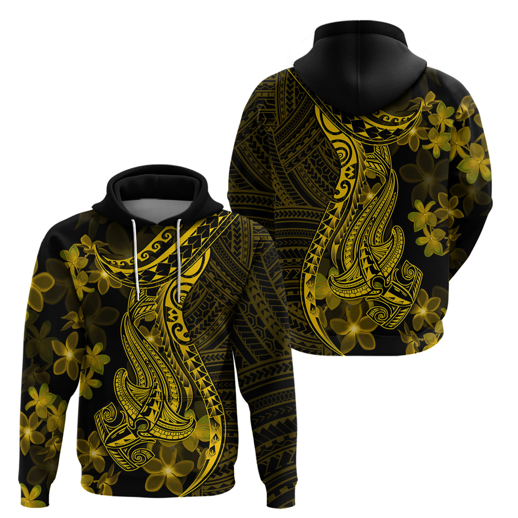 Gold Polynesia Shark Tattoo Hoodie With Polynesian Plumeria - Wonder Print Shop