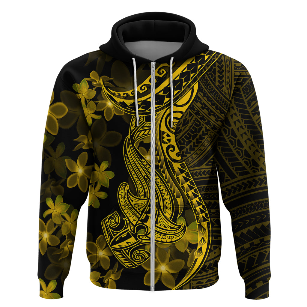 Gold Polynesia Shark Tattoo Hoodie With Polynesian Plumeria - Wonder Print Shop