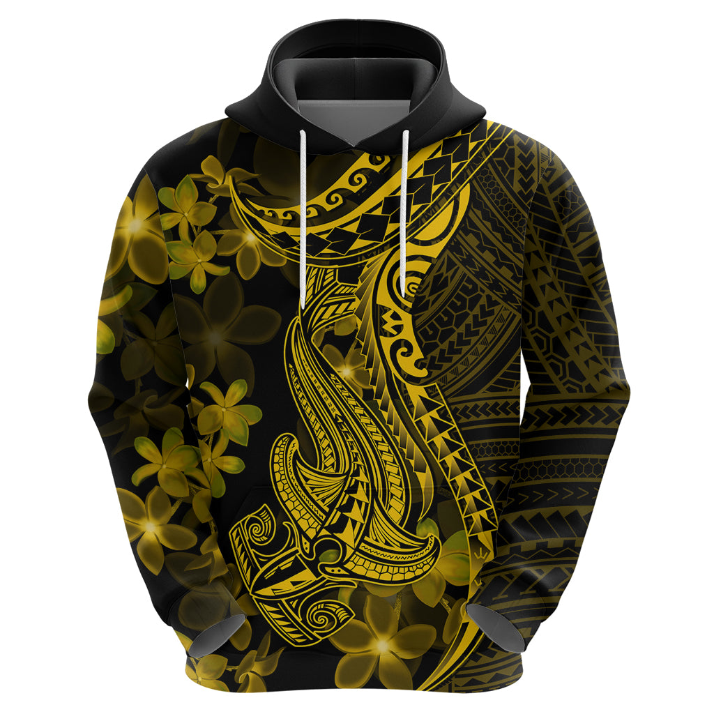 Gold Polynesia Shark Tattoo Hoodie With Polynesian Plumeria - Wonder Print Shop