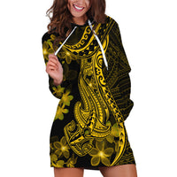 Gold Polynesia Shark Tattoo Hoodie Dress With Polynesian Plumeria - Wonder Print Shop