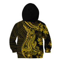 Gold Polynesia Shark Tattoo Kid Hoodie With Polynesian Plumeria - Wonder Print Shop