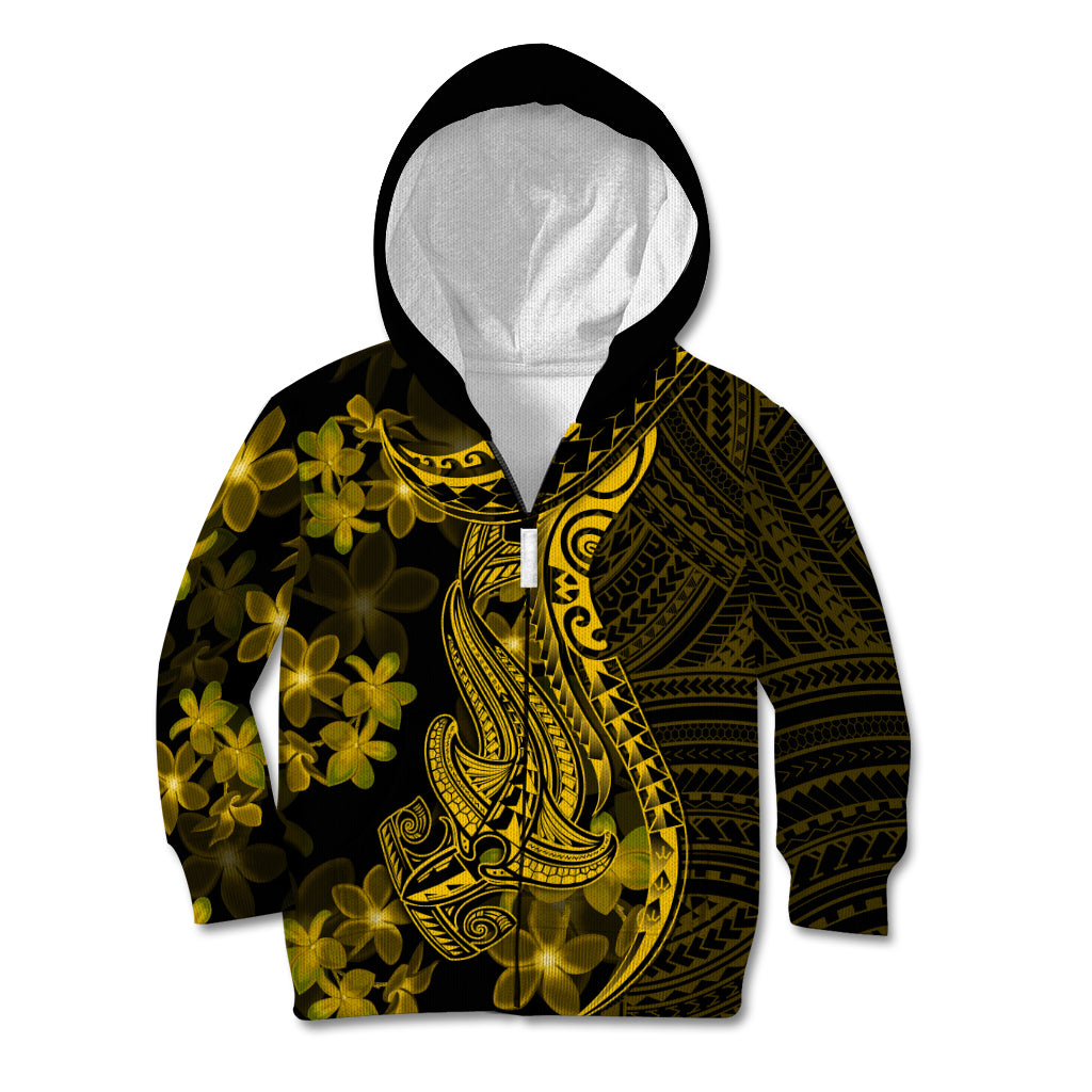 Gold Polynesia Shark Tattoo Kid Hoodie With Polynesian Plumeria - Wonder Print Shop