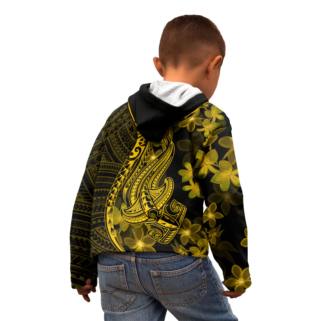 Gold Polynesia Shark Tattoo Kid Hoodie With Polynesian Plumeria - Wonder Print Shop